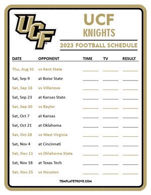 UCF Knights Football 2023 Printable Schedule - Style 3