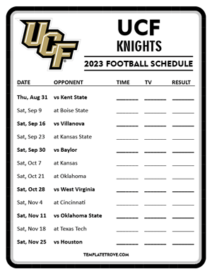 UCF Knights Football 2023 Printable Schedule - Style 4