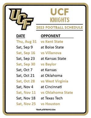 UCF Knights Football 2023 Printable Schedule