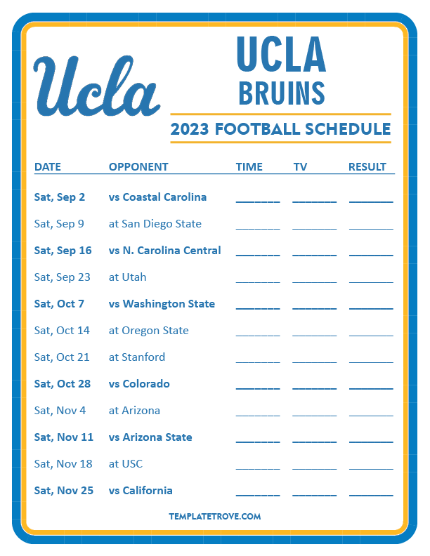 Printable 2023 UCLA Bruins Football Schedule