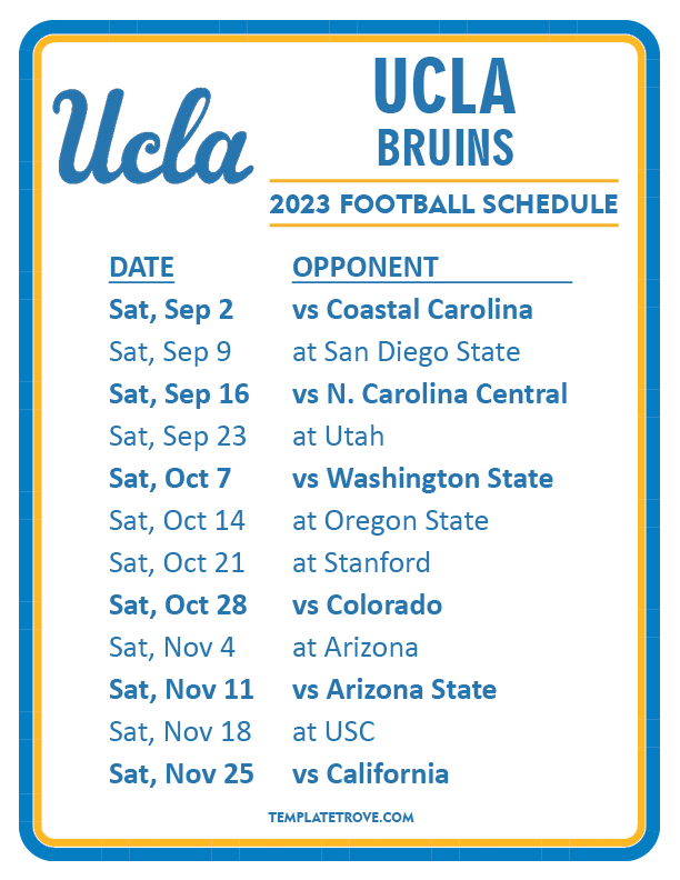 Printable 2023 UCLA Bruins Football Schedule