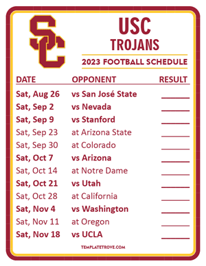 USC Trojans Football 2023 Printable Schedule  - Style 2