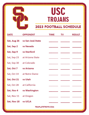 USC Trojans Football 2023 Printable Schedule - Style 3