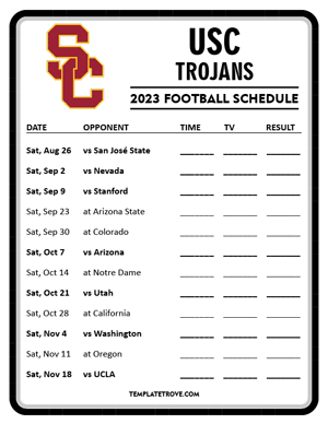 USC Trojans Football 2023 Printable Schedule - Style 4
