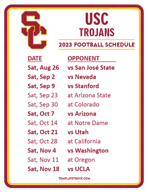 USC Trojans Football 2023 Printable Schedule