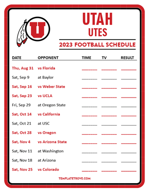 Utah Utes Football 2023 Printable Schedule - Style 3