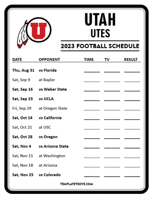 Utah Utes Football 2023 Printable Schedule - Style 4