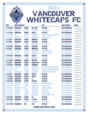 Vancouver Whitecaps FC 2023 Printable Soccer Schedule - Central Times