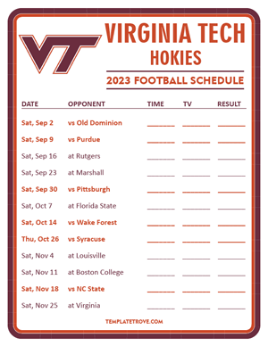 Virginia Tech Hokies Football 2023 Printable Schedule - Style 3