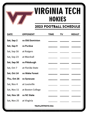 Virginia Tech Hokies Football 2023 Printable Schedule - Style 4