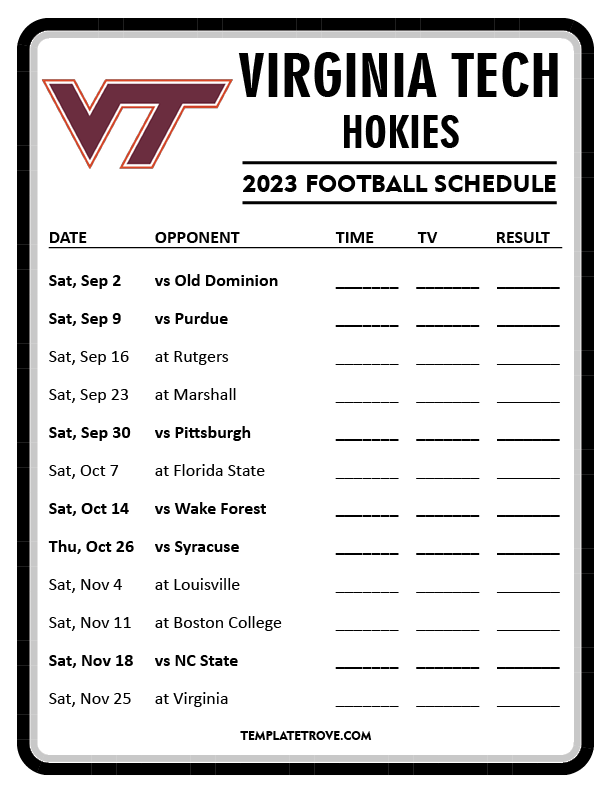 Printable 2023 Virginia Tech Hokies Football Schedule