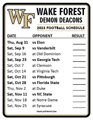 Wake Forest Demon Deacons Football 2023 Printable Schedule  - Style 2
