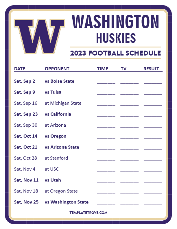 Printable 2023 Washington Huskies Football Schedule