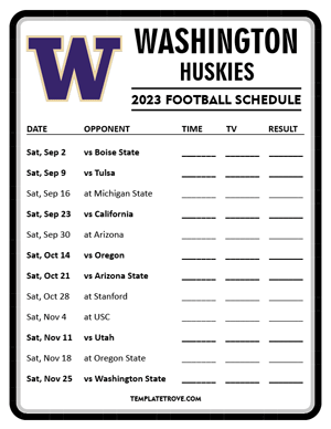 Washington Huskies Football 2023 Printable Schedule - Style 4
