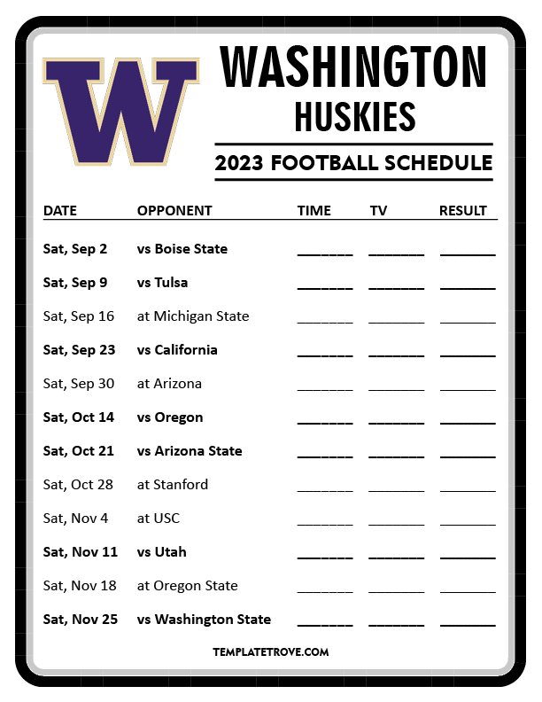 Printable 2023 Washington Huskies Football Schedule