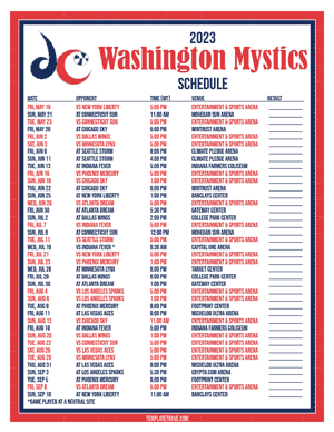 Washington Mystics 2023 Printable Basketball Schedule - Mountain Times