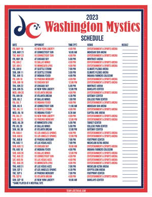 Washington Mystics 2023 Printable Basketball Schedule - Pacific Times