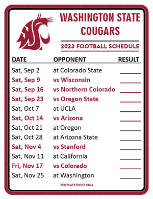 Washington State Cougars Football 2023 Printable Schedule  - Style 2