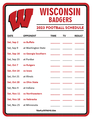 Wisconsin Badgers Football 2023 Printable Schedule - Style 3