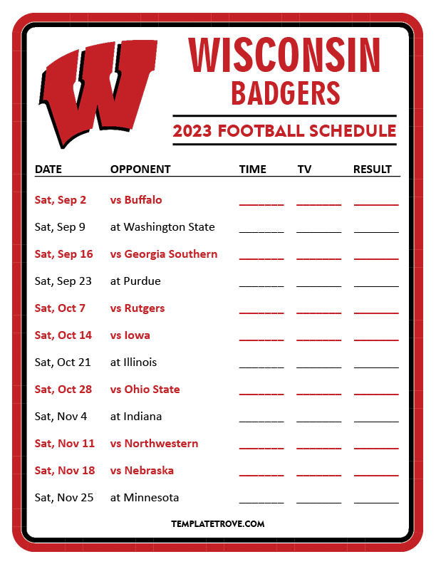 Wisconsin Badgers Printable Football Schedule 2024 Detroit Lions Schedule 2024