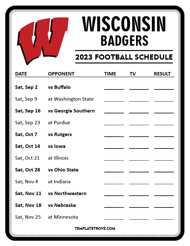 Printable 2023 Wisconsin Badgers Football Schedule