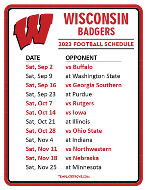 Wisconsin Badgers Football 2023 Printable Schedule