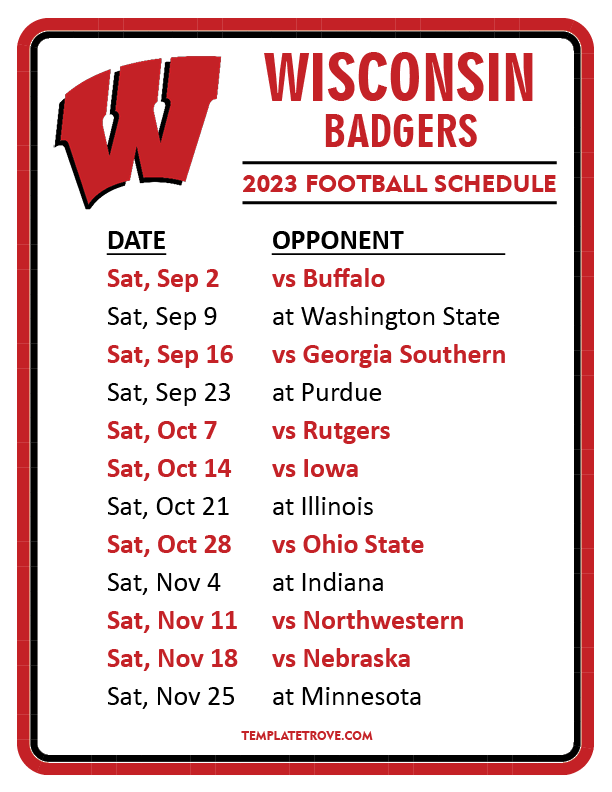 Printable 2023 Wisconsin Badgers Football Schedule