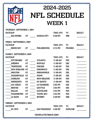Printable 2024-25 NFL Schedule Week 1 - Mountain Times