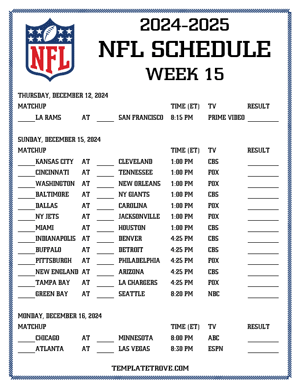 Printable 2024-25 NFL Schedule Week 15