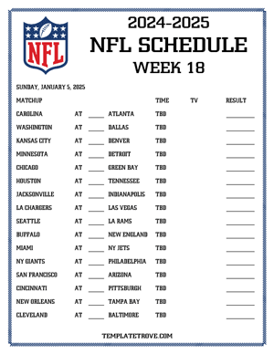 Printable 2024-25 NFL Schedule Week 18