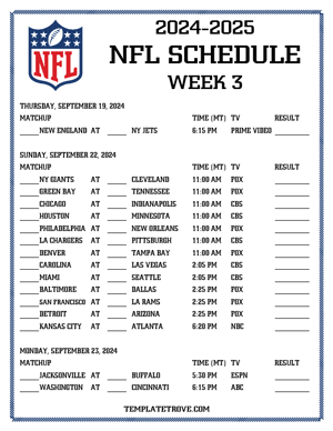 Printable 2024-25 NFL Schedule Week 3 - Mountain Times
