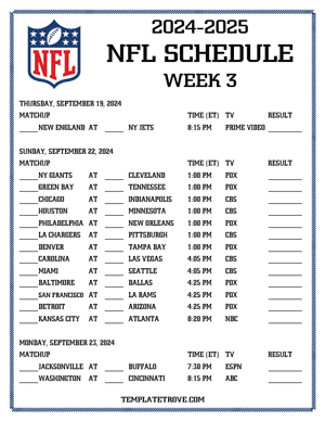 Printable 2024-25 NFL Schedule Week 3
