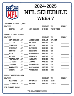 Printable 2024-25 NFL Schedule Week 7