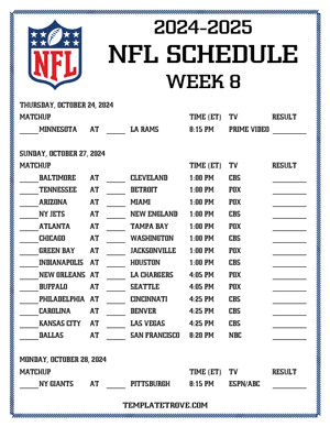 Printable 2024-25 NFL Schedule Week 8