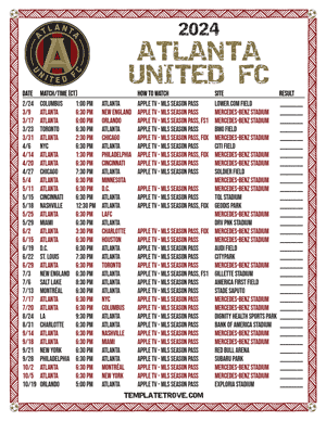 Atlanta United FC 2024
 Printable Soccer Schedule - Central Times
