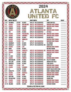 Atlanta United FC 2024
 Printable Soccer Schedule