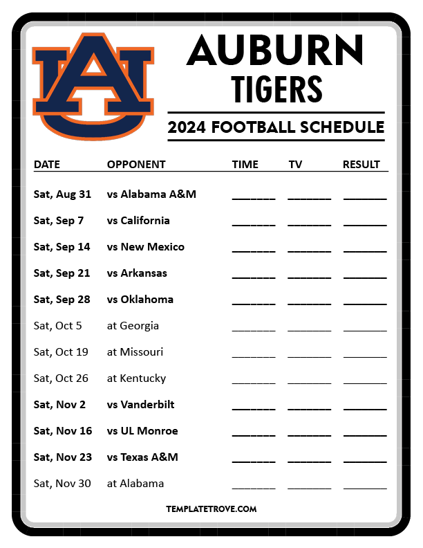 Printable 2024 Auburn Tigers Football Schedule