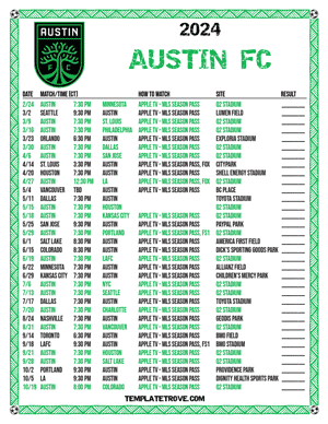 Austin FC 2024
 Printable Soccer Schedule - Central Times
