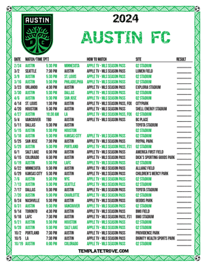 Austin FC 2024
 Printable Soccer Schedule - Pacific Times