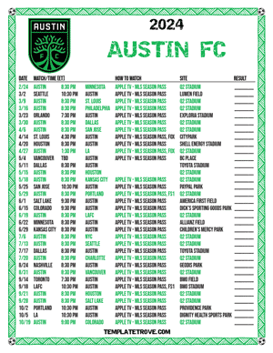 Austin FC 2024
 Printable Soccer Schedule