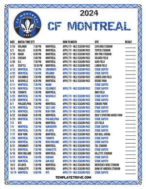 CF Montreal 2024
 Printable Soccer Schedule