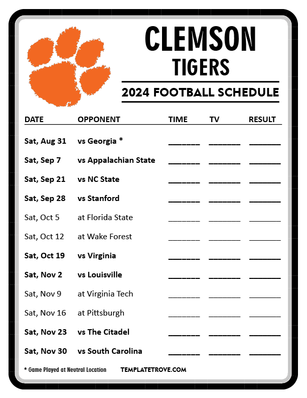 Clemson Football Schedule 2024 Espn Channel Remy Norine