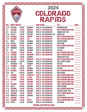 Colorado Rapids 2024
 Printable Soccer Schedule - Mountain Times