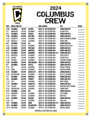 Columbus Crew 2024
 Printable Soccer Schedule - Central Times