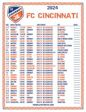 FC Cincinnati 2024
 Printable Soccer Schedule - Mountain Times