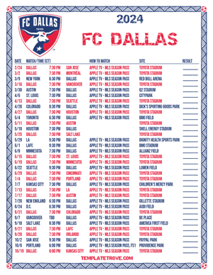 FC Dallas 2024
 Printable Soccer Schedule - Central Times
