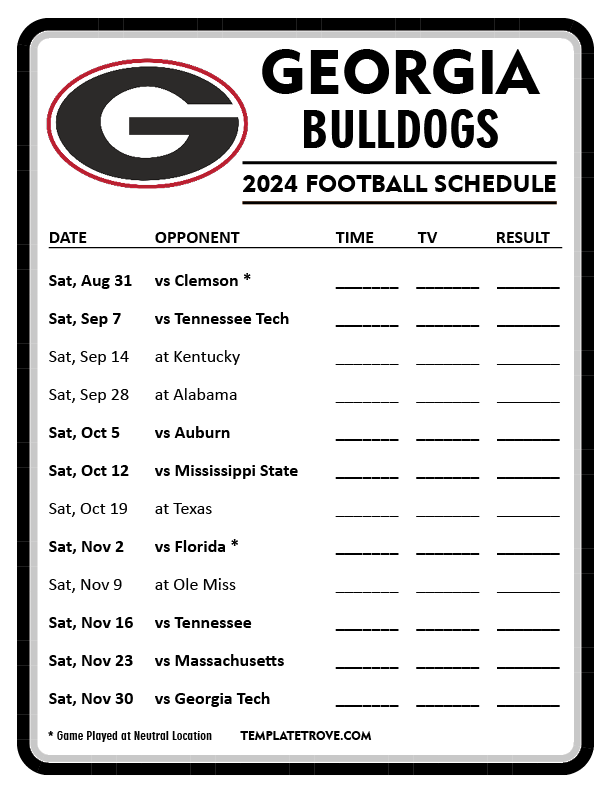 Printable 2024 Georgia Bulldogs Football Schedule