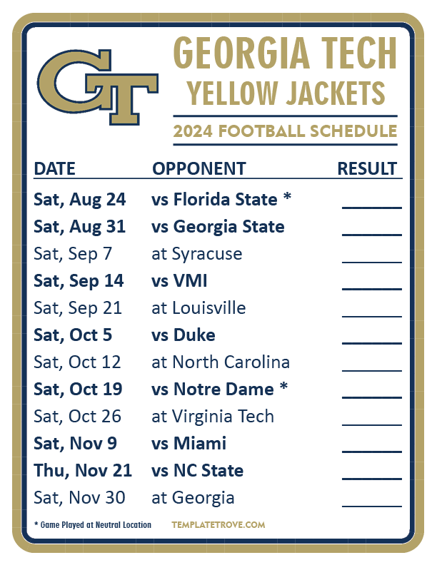 Georgia Tech Football Game Schedule 2024 Sula Laurena