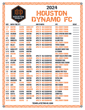 Houston Dynamo FC 2024
 Printable Soccer Schedule - Pacific Times