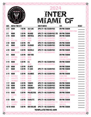 Inter Miami CF 2024
 Printable Soccer Schedule - Central Times